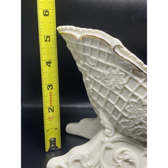 Palm Tree Company Sleigh: Christmas Holiday Décor Ivory White Gold Leaf‎ Trim - Picture 16 of 16